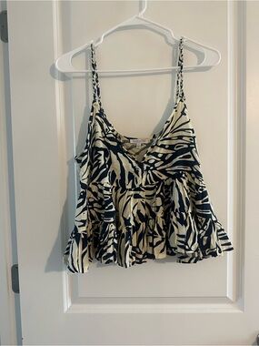 Blue & Tan Printed Crop Top